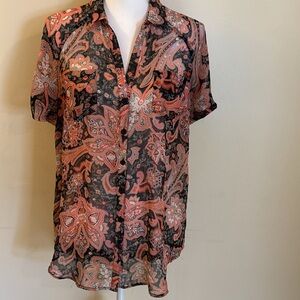Jones New York Sport large Paisley short sleeve blouse Y2K